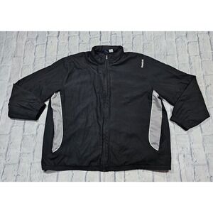 Reebok Jacket MENS SIZE 2XL Black Windbreaker Full Zip Mesh Lined Hooded